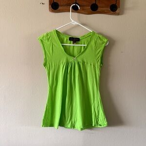 Vintage Y2K 2000s Zara Collection Lime Green V-Neck Babydoll Empire Top size S